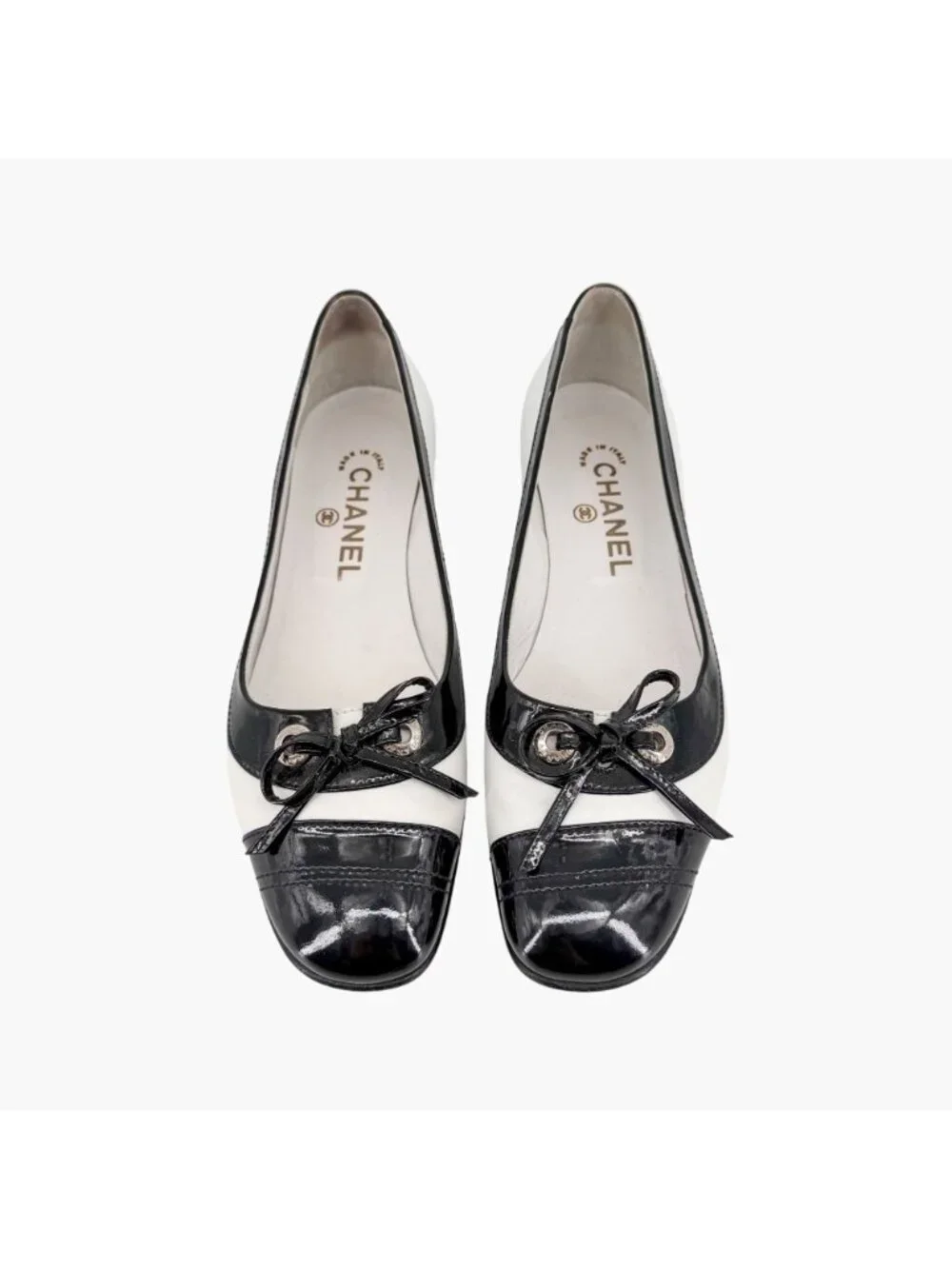 Chanel Vintage Black White Cap Toe Kitten Pumps Size 38 US 7–7.5 Two Tone Ballet - Picture 3 of 15